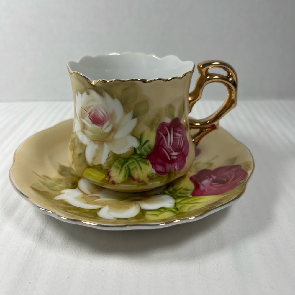 Vintage Lefton Hand Painted Roses Teacup And Saucer 1883